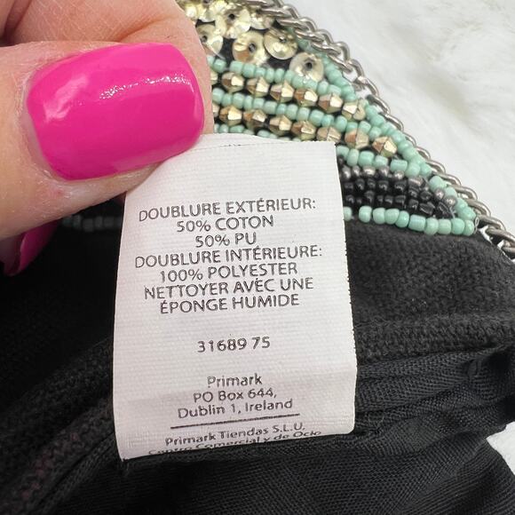 Atmosphere Beaded Boho Clutch Coral Turquoise Festival Bag Geometric Zip Sequins - Picture 9 of 10